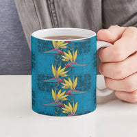 Hawaii Waikiki King Ceramic Mug Blue Quilt With Pua Manu