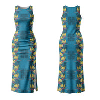 Hawaii Waikiki King Couples Matching Tank Maxi Dress and Hawaiian Shirt Blue Quilt With Pua Manu