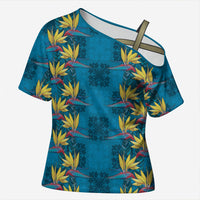 Hawaii Waikiki King Cross Shoulder Shirt Blue Quilt With Pua Manu