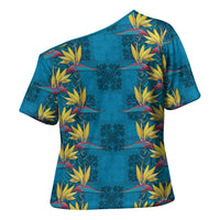 Hawaii Waikiki King Cross Shoulder Shirt Blue Quilt With Pua Manu