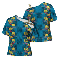 Hawaii Waikiki King Cross Shoulder Shirt Blue Quilt With Pua Manu