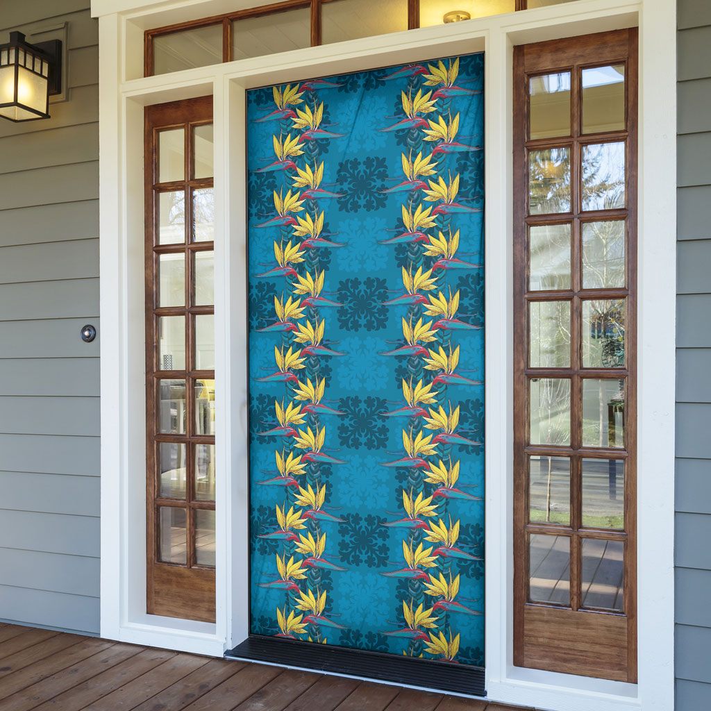 Hawaii Waikiki King Door Cover Blue Quilt With Pua Manu