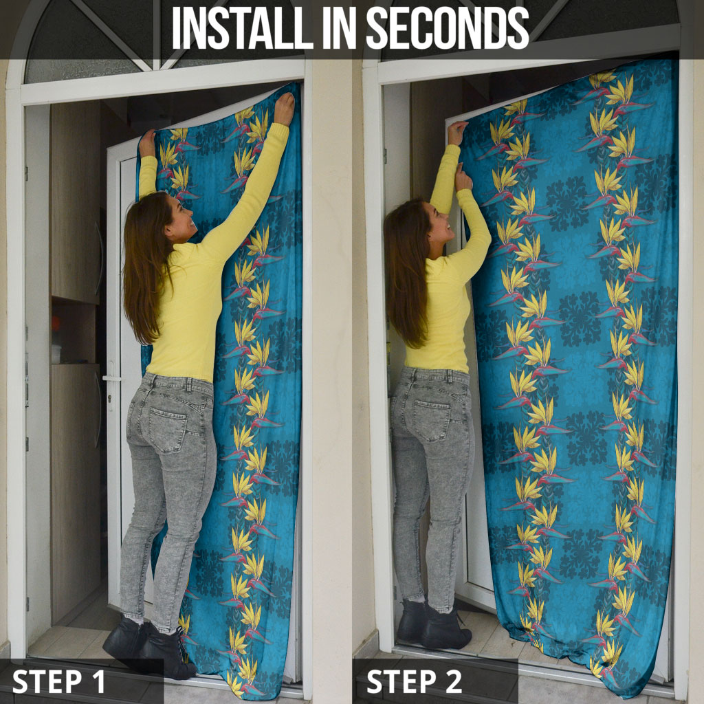Hawaii Waikiki King Door Cover Blue Quilt With Pua Manu