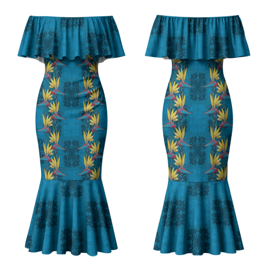 Hawaii Waikiki King Family Matching Mermaid Dress and Hawaiian Shirt Blue Quilt With Pua Manu