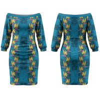 Hawaii Waikiki King Family Matching Off The Shoulder Long Sleeve Dress and Hawaiian Shirt Blue Quilt With Pua Manu
