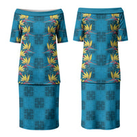 Hawaii Waikiki King Family Matching Puletasi and Hawaiian Shirt Blue Quilt With Pua Manu
