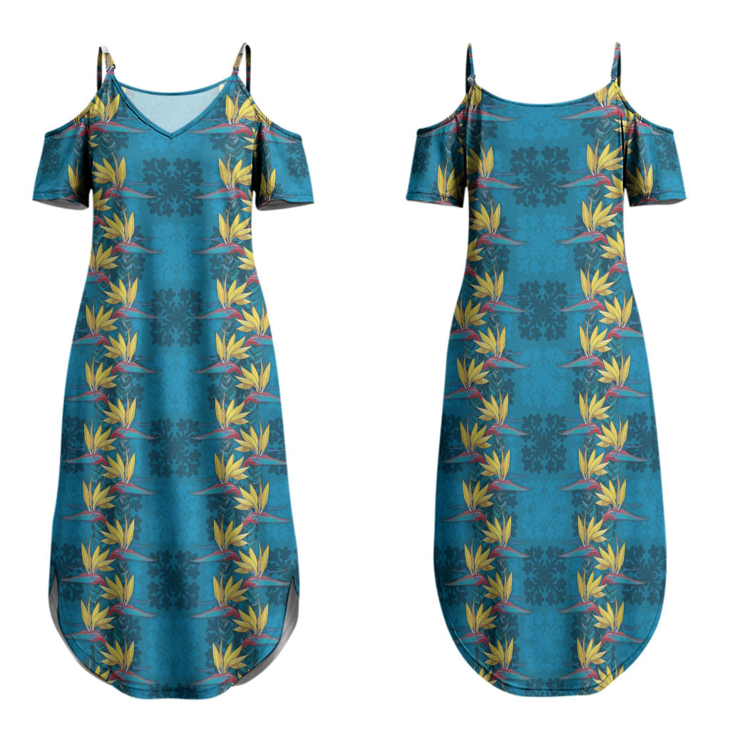 Hawaii Waikiki King Family Matching Summer Maxi Dress and Hawaiian Shirt Blue Quilt With Pua Manu