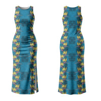 Hawaii Waikiki King Family Matching Tank Maxi Dress and Hawaiian Shirt Blue Quilt With Pua Manu