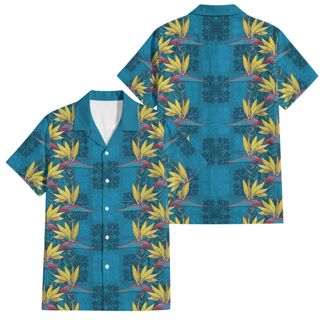 Hawaii Waikiki King Family Matching Tank Maxi Dress and Hawaiian Shirt Blue Quilt With Pua Manu