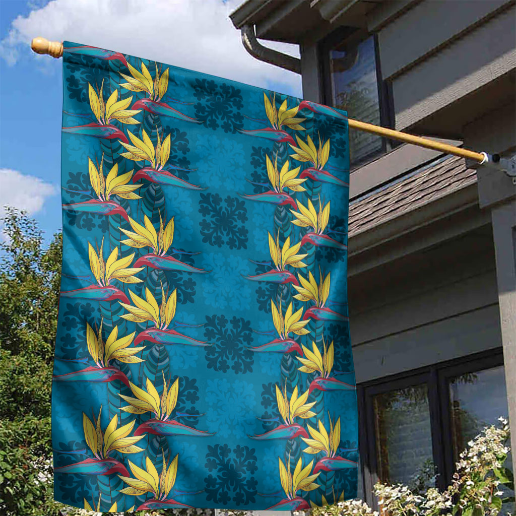 Hawaii Waikiki King Garden Flag Blue Quilt With Pua Manu