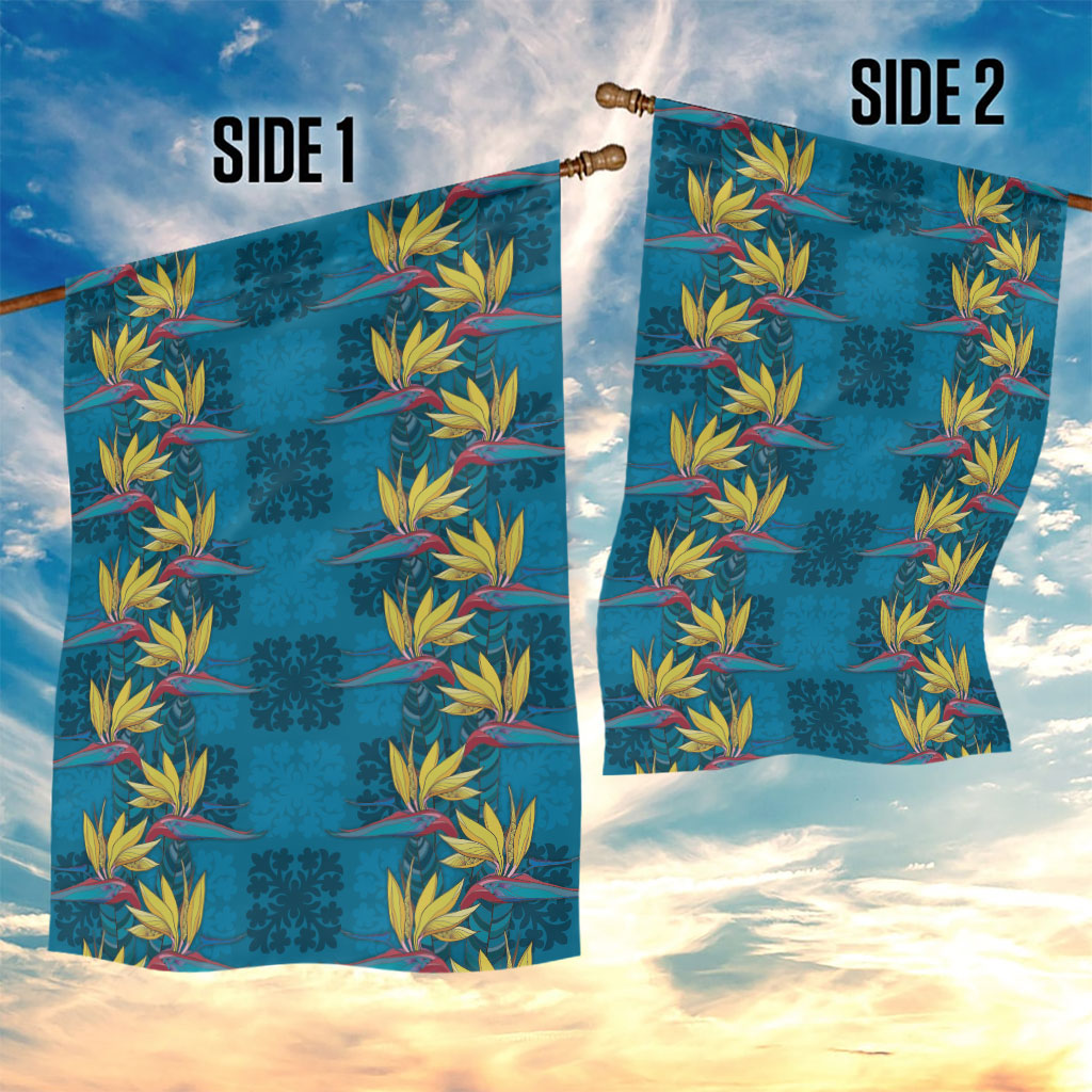 Hawaii Waikiki King Garden Flag Blue Quilt With Pua Manu