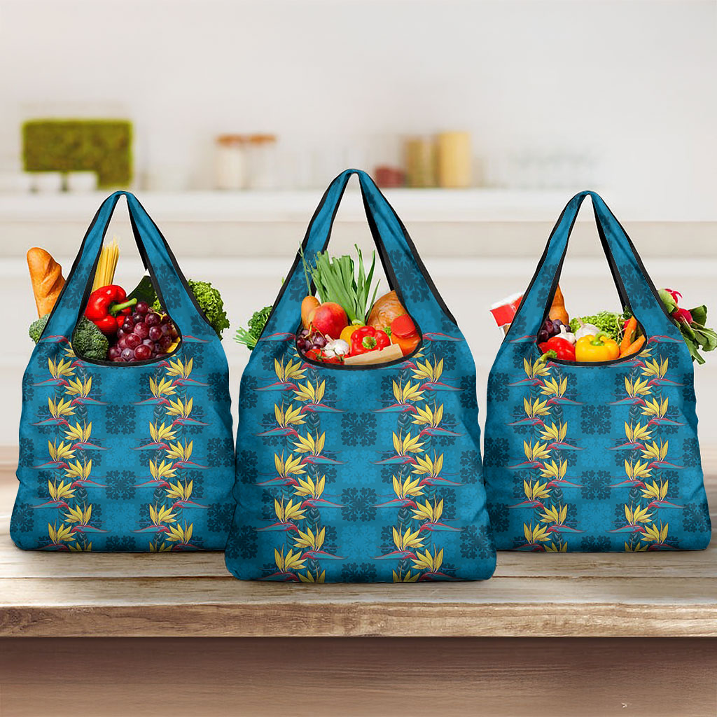 Hawaii Waikiki King Grocery Bag Blue Quilt With Pua Manu