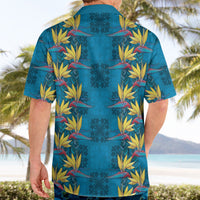 Hawaii Waikiki King Hawaiian Shirt Blue Quilt With Pua Manu