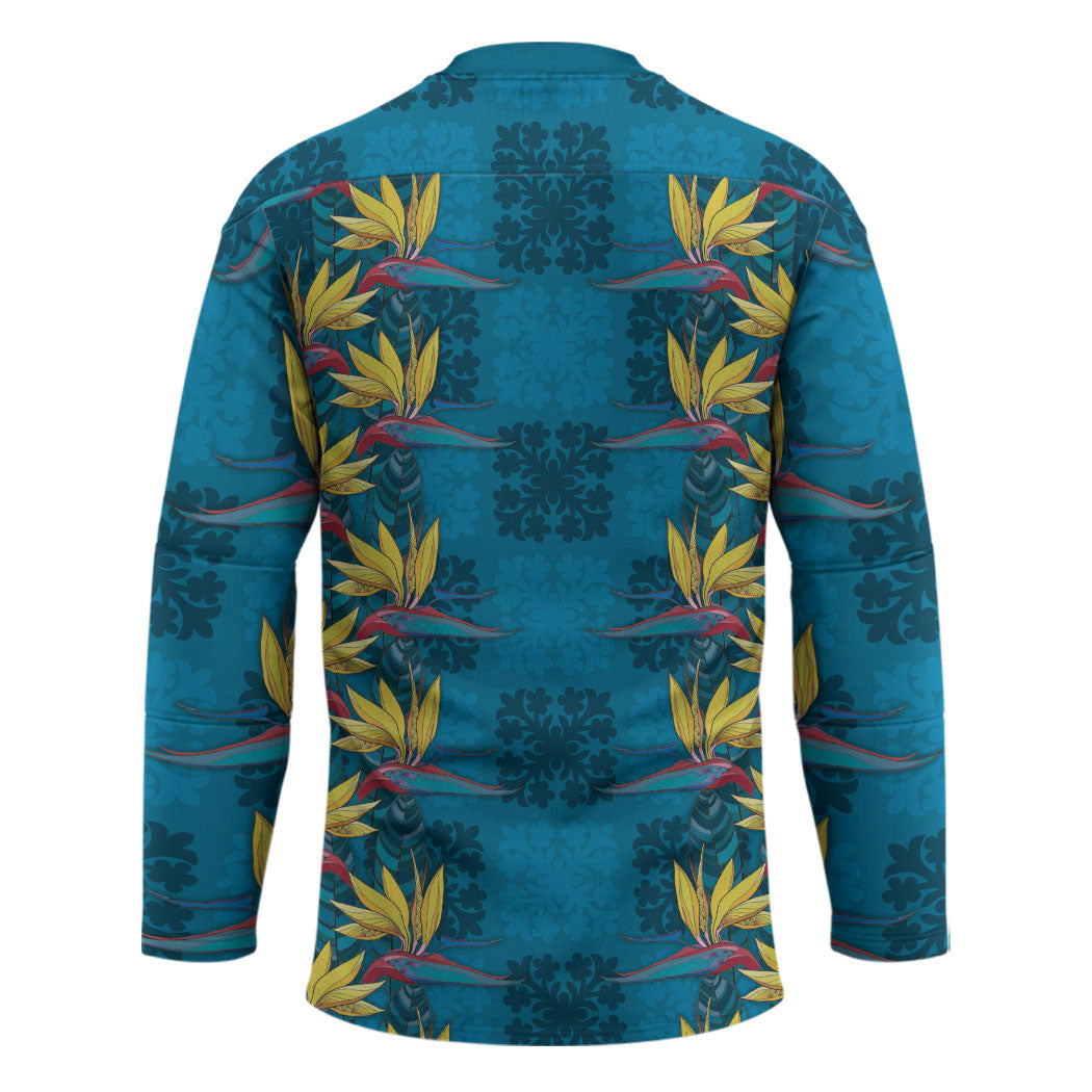Hawaii Waikiki King Hockey Jersey Blue Quilt With Pua Manu