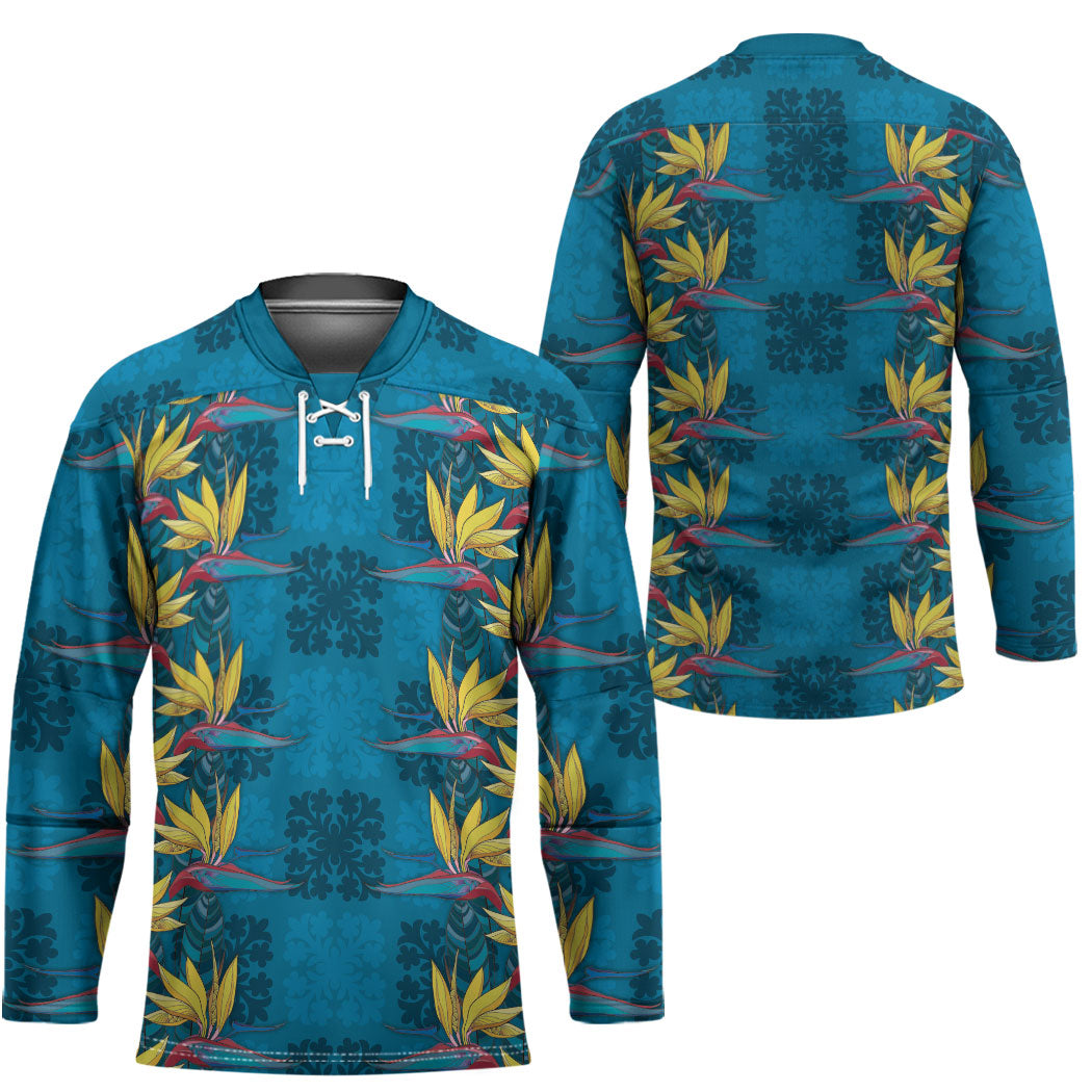 Hawaii Waikiki King Hockey Jersey Blue Quilt With Pua Manu