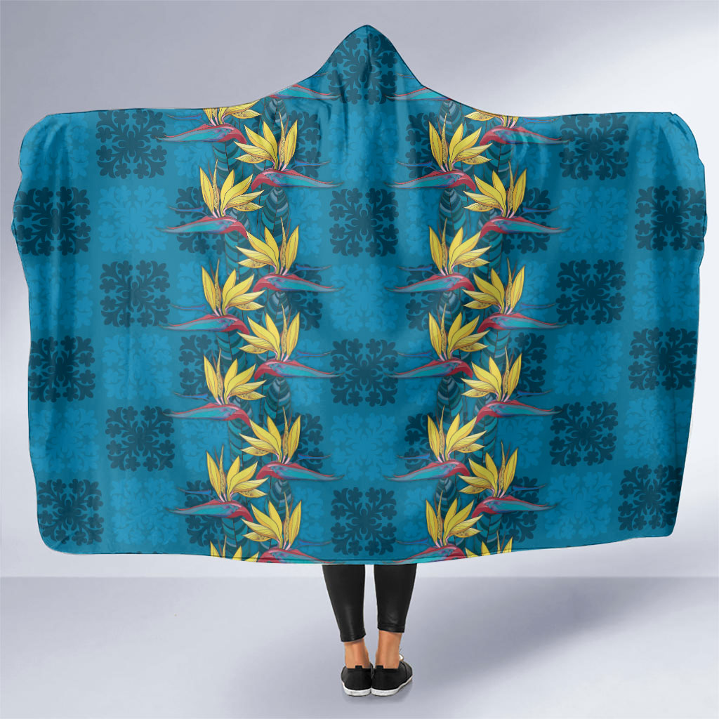 Hawaii Waikiki King Hooded Blanket Blue Quilt With Pua Manu