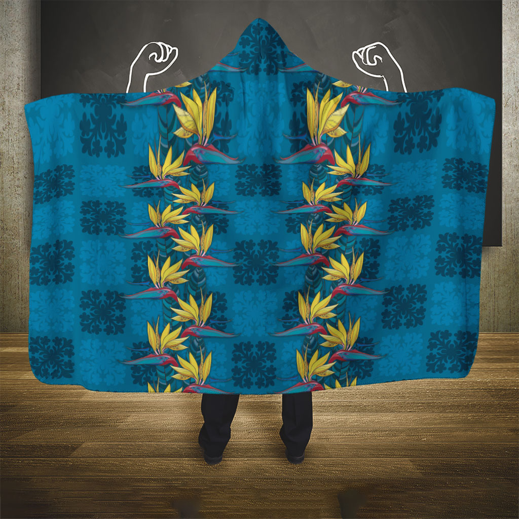 Hawaii Waikiki King Hooded Blanket Blue Quilt With Pua Manu