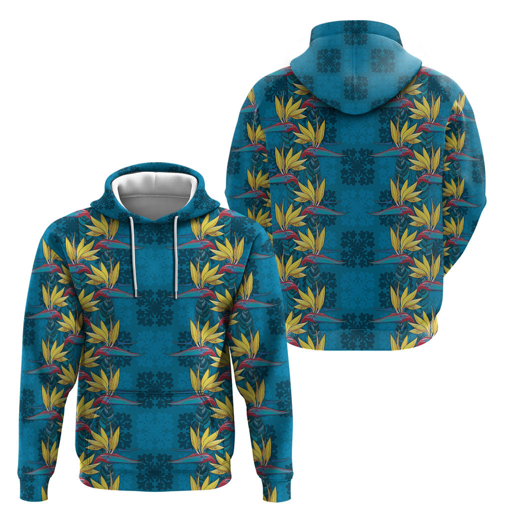 Hawaii Waikiki King Hoodie Blue Quilt With Pua Manu