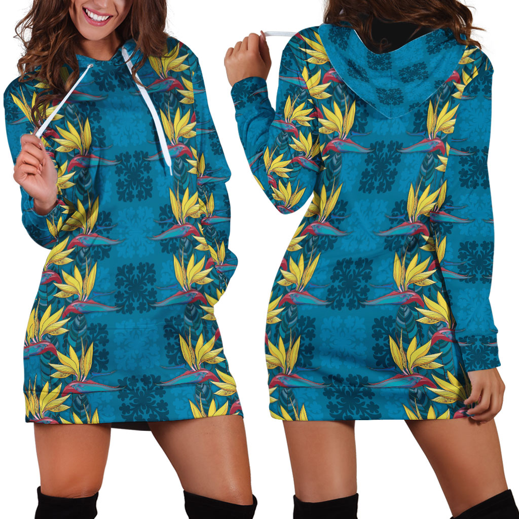 Hawaii Waikiki King Hoodie Dress Blue Quilt With Pua Manu