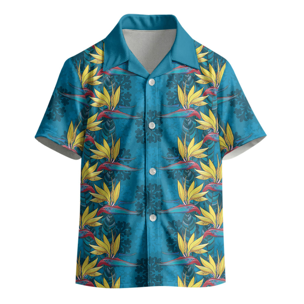 Hawaii Waikiki King Kid Hawaiian Shirt Blue Quilt With Pua Manu