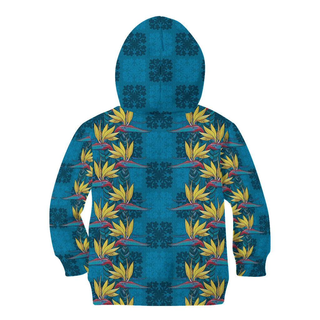 Hawaii Waikiki King Kid Hoodie Blue Quilt With Pua Manu