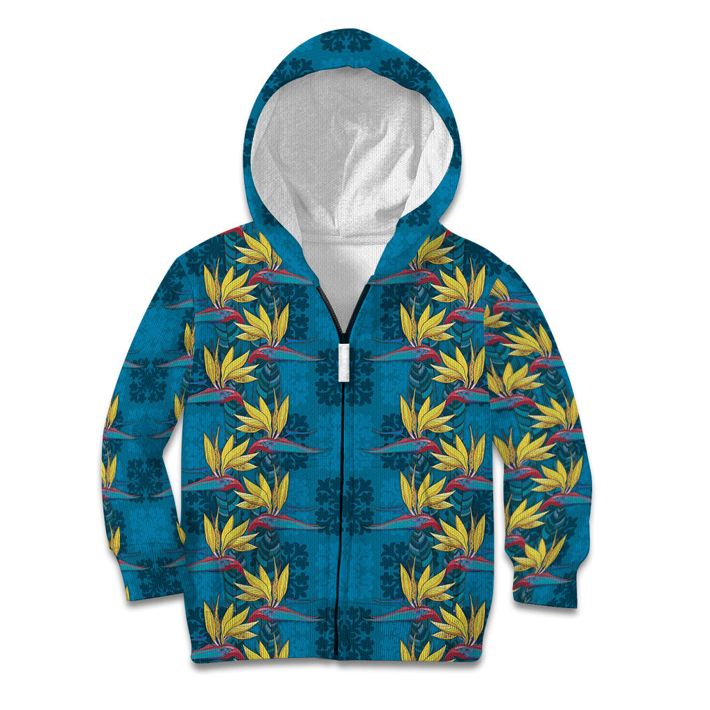 Hawaii Waikiki King Kid Hoodie Blue Quilt With Pua Manu