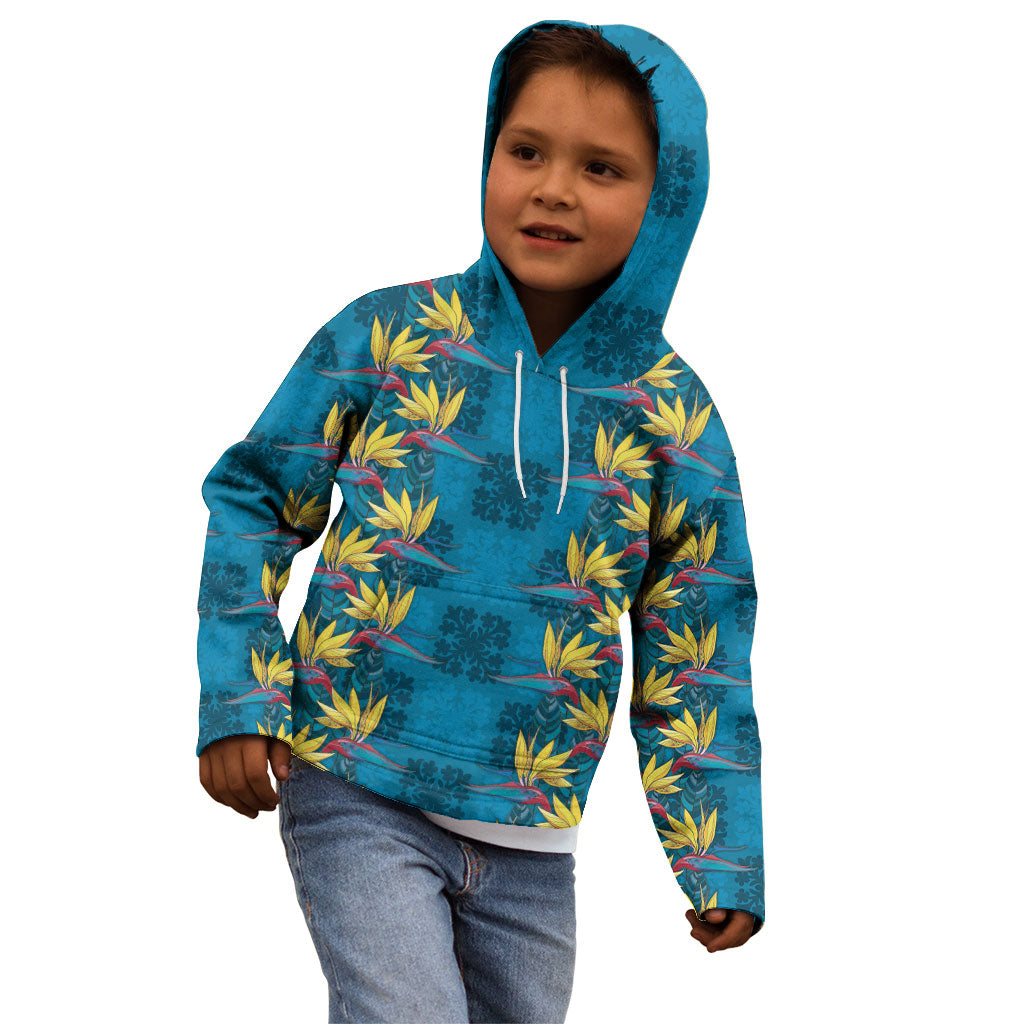 Hawaii Waikiki King Kid Hoodie Blue Quilt With Pua Manu