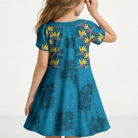 Hawaii Waikiki King Kid Short Sleeve Dress Blue Quilt With Pua Manu