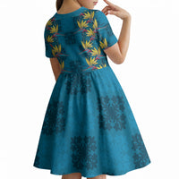 Hawaii Waikiki King Kid Short Sleeve Dress Blue Quilt With Pua Manu
