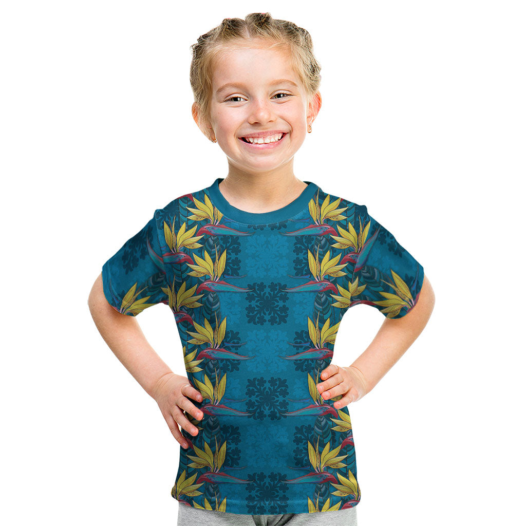 Hawaii Waikiki King Kid T Shirt Blue Quilt With Pua Manu