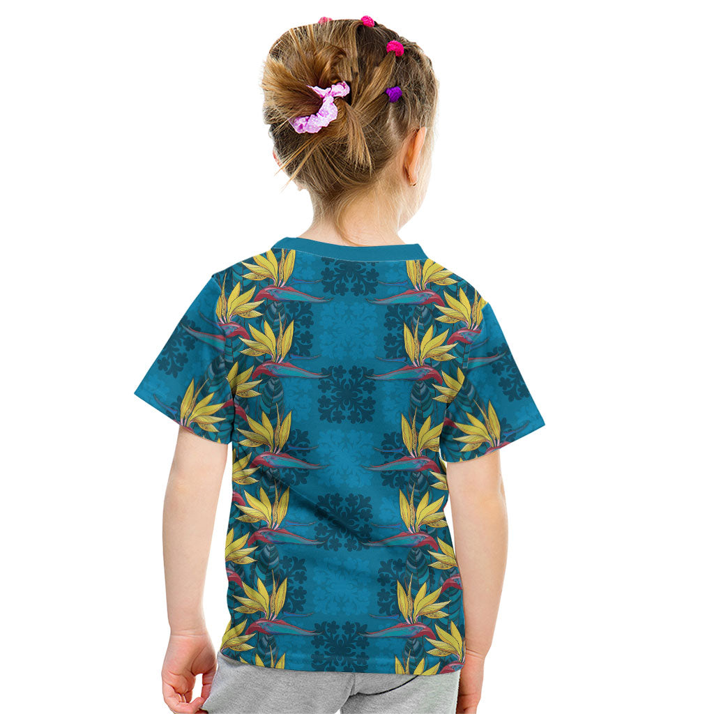 Hawaii Waikiki King Kid T Shirt Blue Quilt With Pua Manu