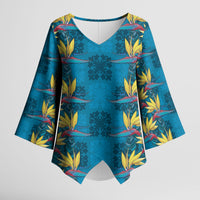 Hawaii Waikiki King Kimono Sleeve Blouse Blue Quilt With Pua Manu