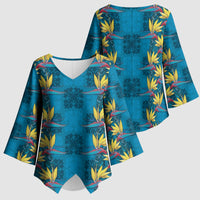 Hawaii Waikiki King Kimono Sleeve Blouse Blue Quilt With Pua Manu