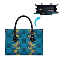 Hawaii Waikiki King Leather Bag Blue Quilt With Pua Manu