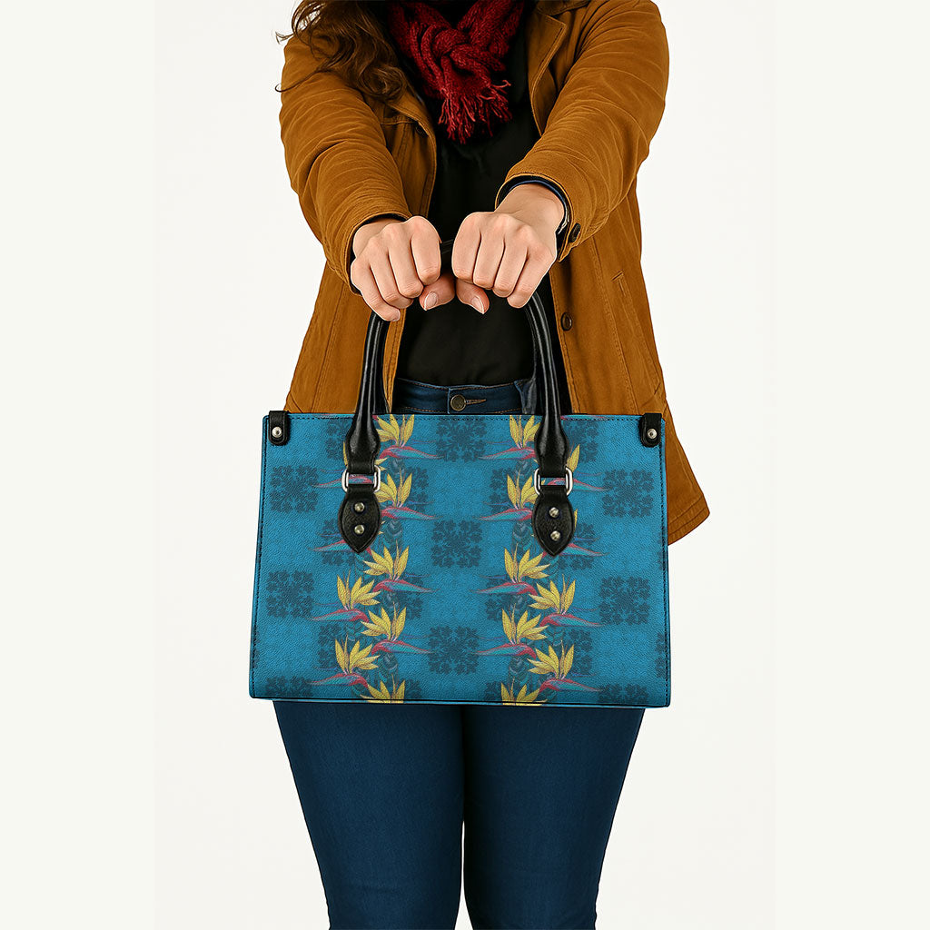 Hawaii Waikiki King Leather Bag Blue Quilt With Pua Manu