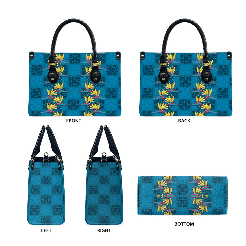 Hawaii Waikiki King Leather Bag Blue Quilt With Pua Manu
