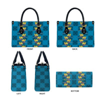 Hawaii Waikiki King Leather Bag Blue Quilt With Pua Manu