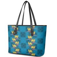 Hawaii Waikiki King Leather Tote Bag Blue Quilt With Pua Manu