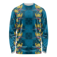 Hawaii Waikiki King Long Sleeve Shirt Blue Quilt With Pua Manu
