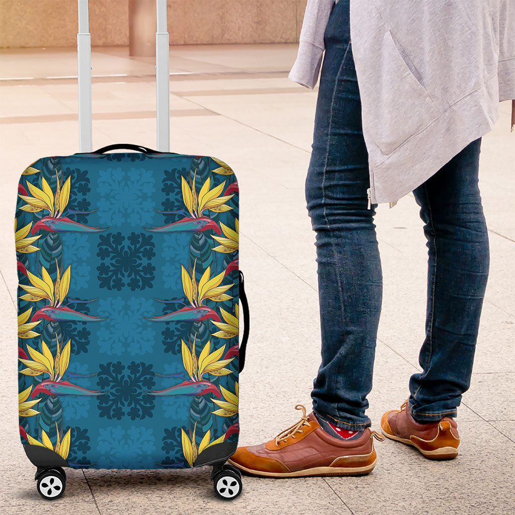 Hawaii Waikiki King Luggage Cover Blue Quilt With Pua Manu