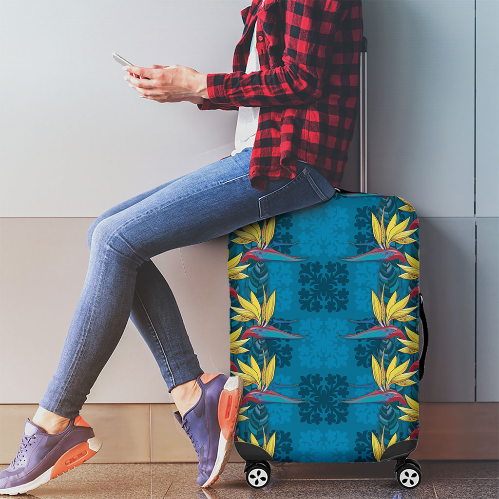 Hawaii Waikiki King Luggage Cover Blue Quilt With Pua Manu