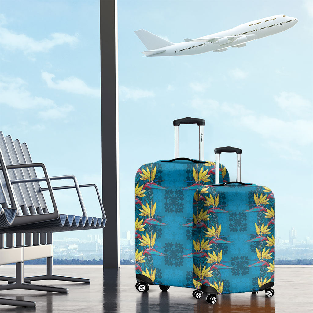 Hawaii Waikiki King Luggage Cover Blue Quilt With Pua Manu