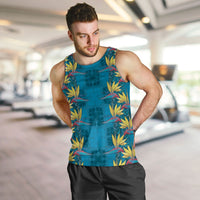 Hawaii Waikiki King Men Tank Top Blue Quilt With Pua Manu