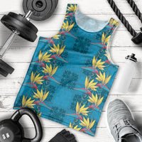 Hawaii Waikiki King Men Tank Top Blue Quilt With Pua Manu