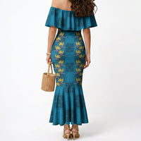 Hawaii Waikiki King Mermaid Dress Blue Quilt With Pua Manu