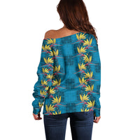 Hawaii Waikiki King Off Shoulder Sweater Blue Quilt With Pua Manu
