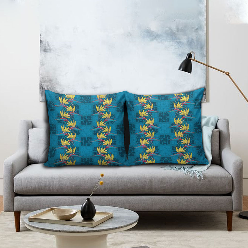 Hawaii Waikiki King Pillow Cover Blue Quilt With Pua Manu