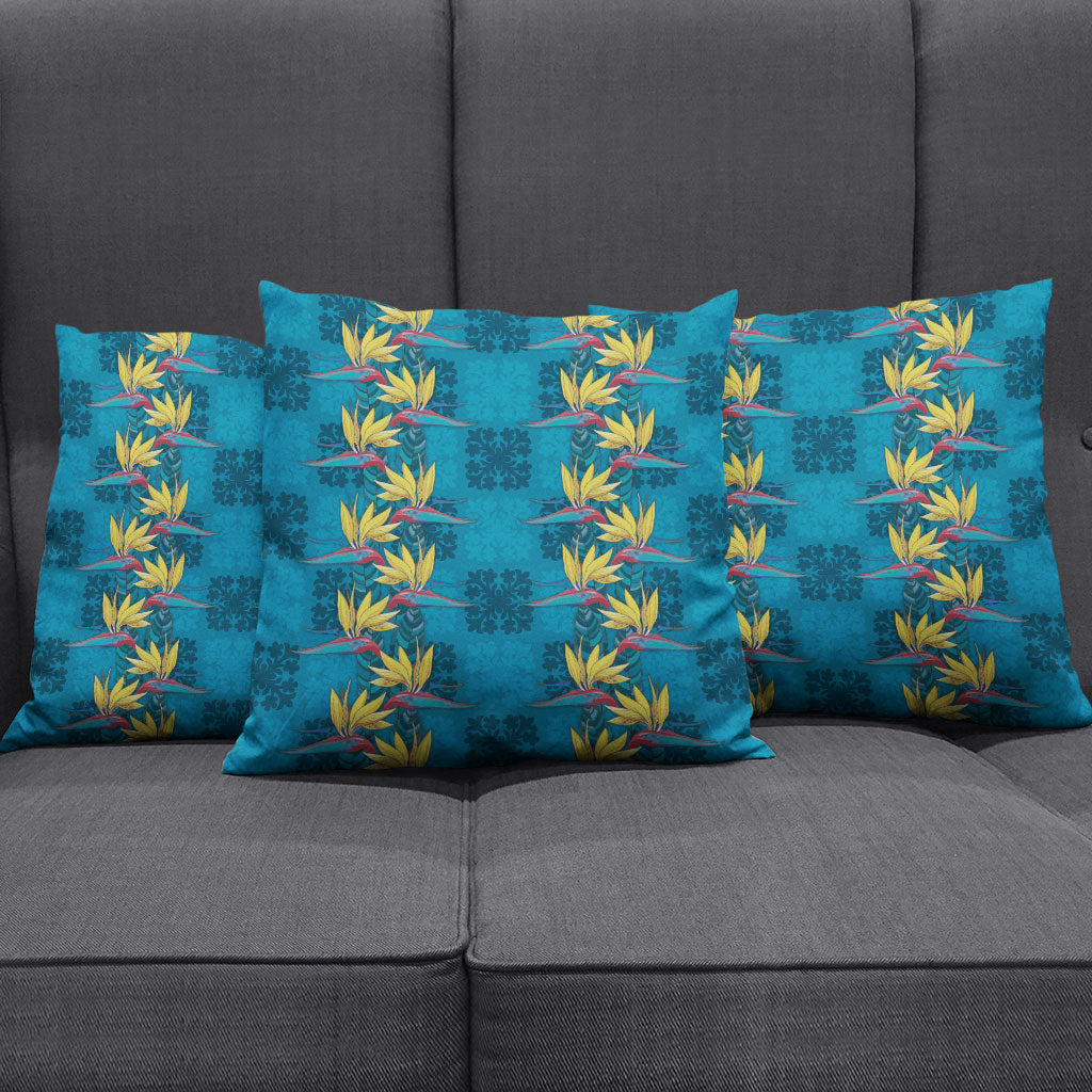 Hawaii Waikiki King Pillow Cover Blue Quilt With Pua Manu