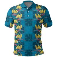 Hawaii Waikiki King Polo Shirt Blue Quilt With Pua Manu