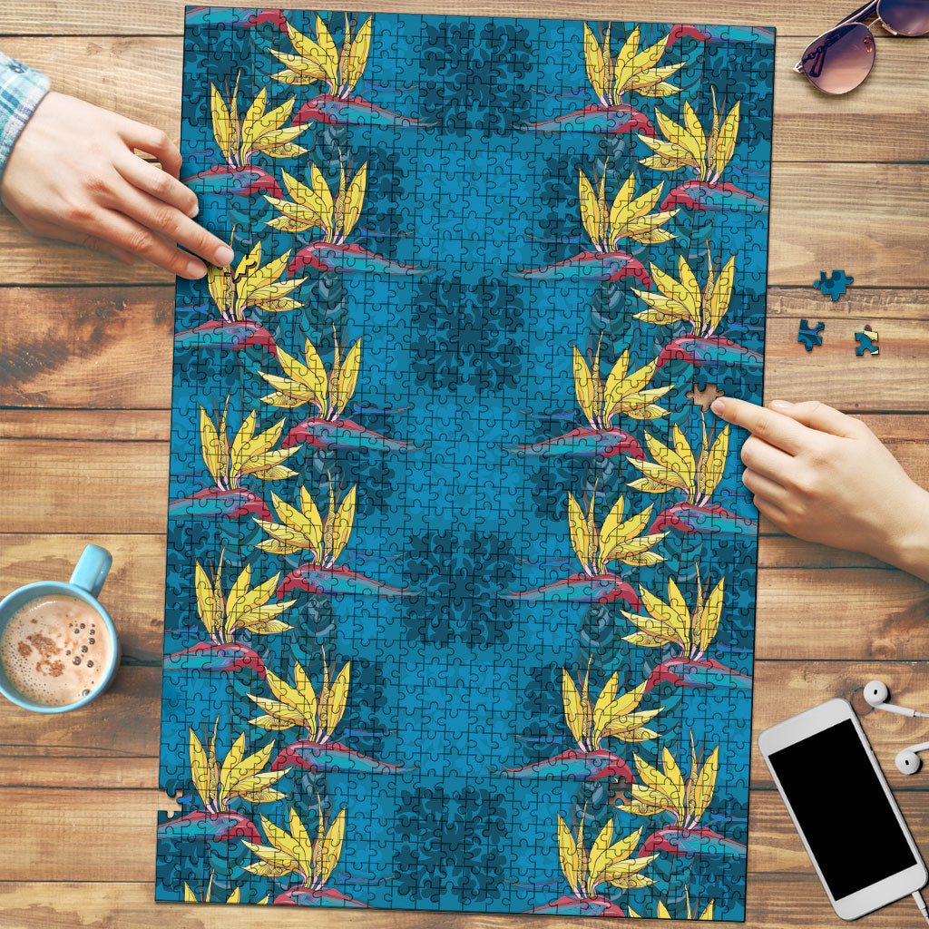 Hawaii Waikiki King Puzzle Blue Quilt With Pua Manu
